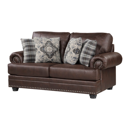 Mora Upholstered Nailhead Trim Loveseat - Dark Brown