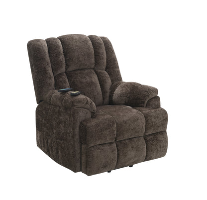 Pacay Velvet Power Recliner w/Lift, Heating & Massage - Brown