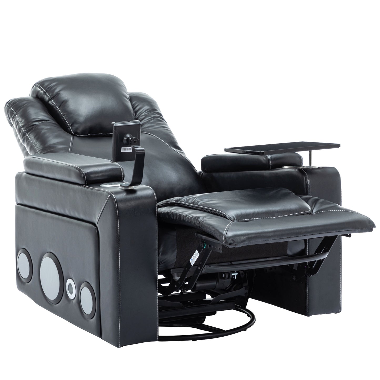 Otto PU Leather Power Recliner r with Surround Sound -Tray Table - Black