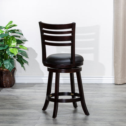 Counter Height Slat Back Swivel Stool, Espresso Finish, Black Leather Seat