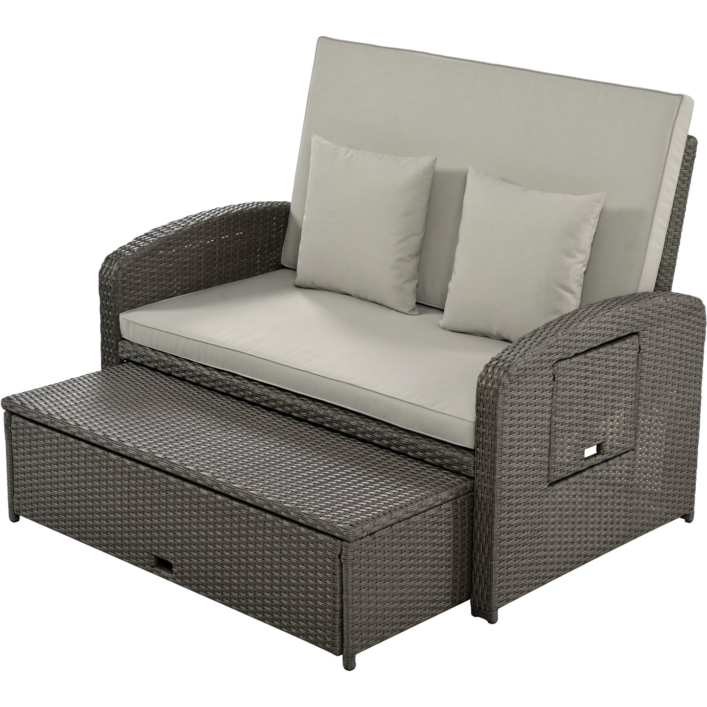 Tula PE Wicker Rattan Double Chaise Lounge - Gray