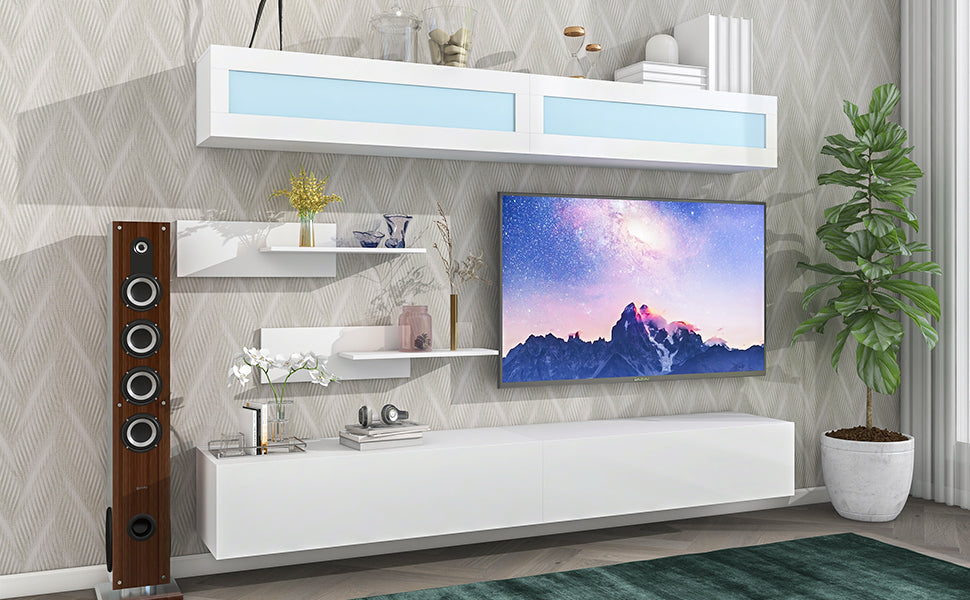 Sega Wall Mount Floating TV Stand with Four Media Storage - White