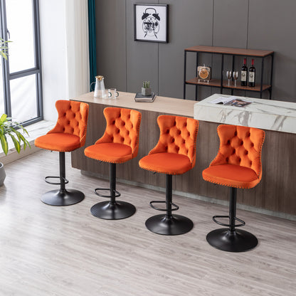 Rise 180 Velvet Barstools Adjusatble Seat Height - Orange Set of 2