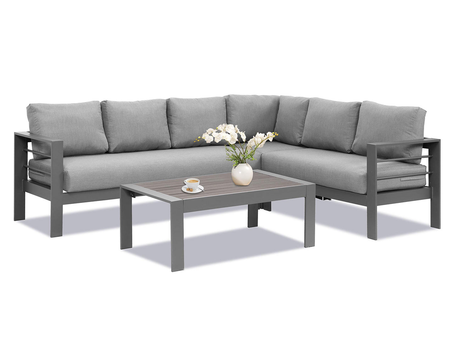 Baca 4 Pc Aluminum Frame Outdoor Sectional Sofa Set - Dark Grey