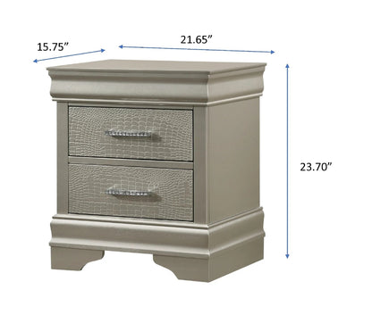 Rex Solid Wood Two Drawers Nightstand - Beige