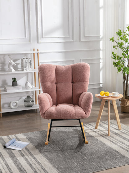 Noble Wool Fabric Upholstered Rocking Chair - Pink