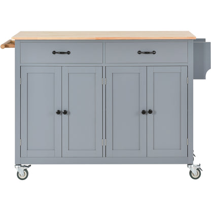 Granite Kitchen Island Cart with Solid Wood Top and Locking Wheels - Grey Blue