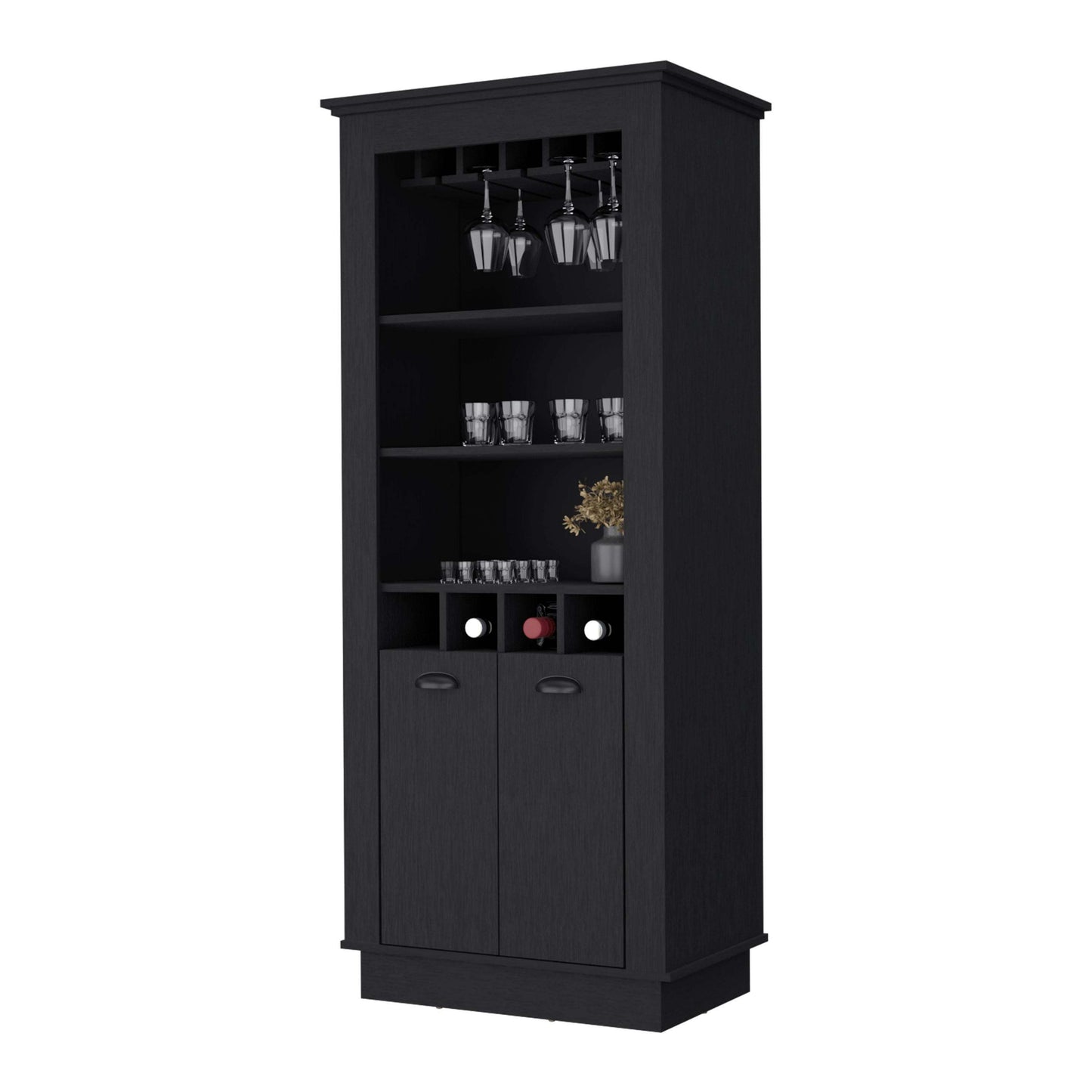 Tyler 4-Built In Wine Rack Bar Cabinet - Black