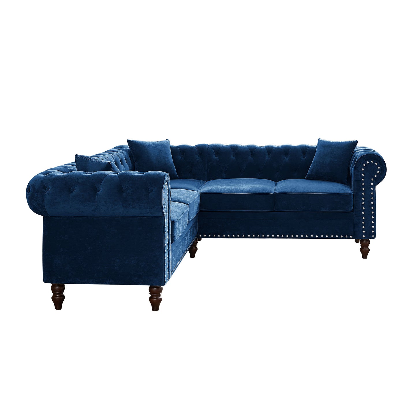 Nest Velvet Button Tufted L-shaped Sofa - Blue