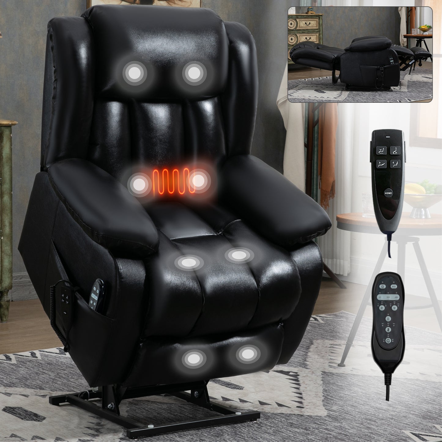 Brooklyn Dual Motor Power Lift Recliner Chair with Massage and Heating - Black