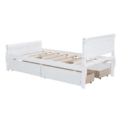 Meg Twin Size Wood Platform Bed with 4 Drawers - White