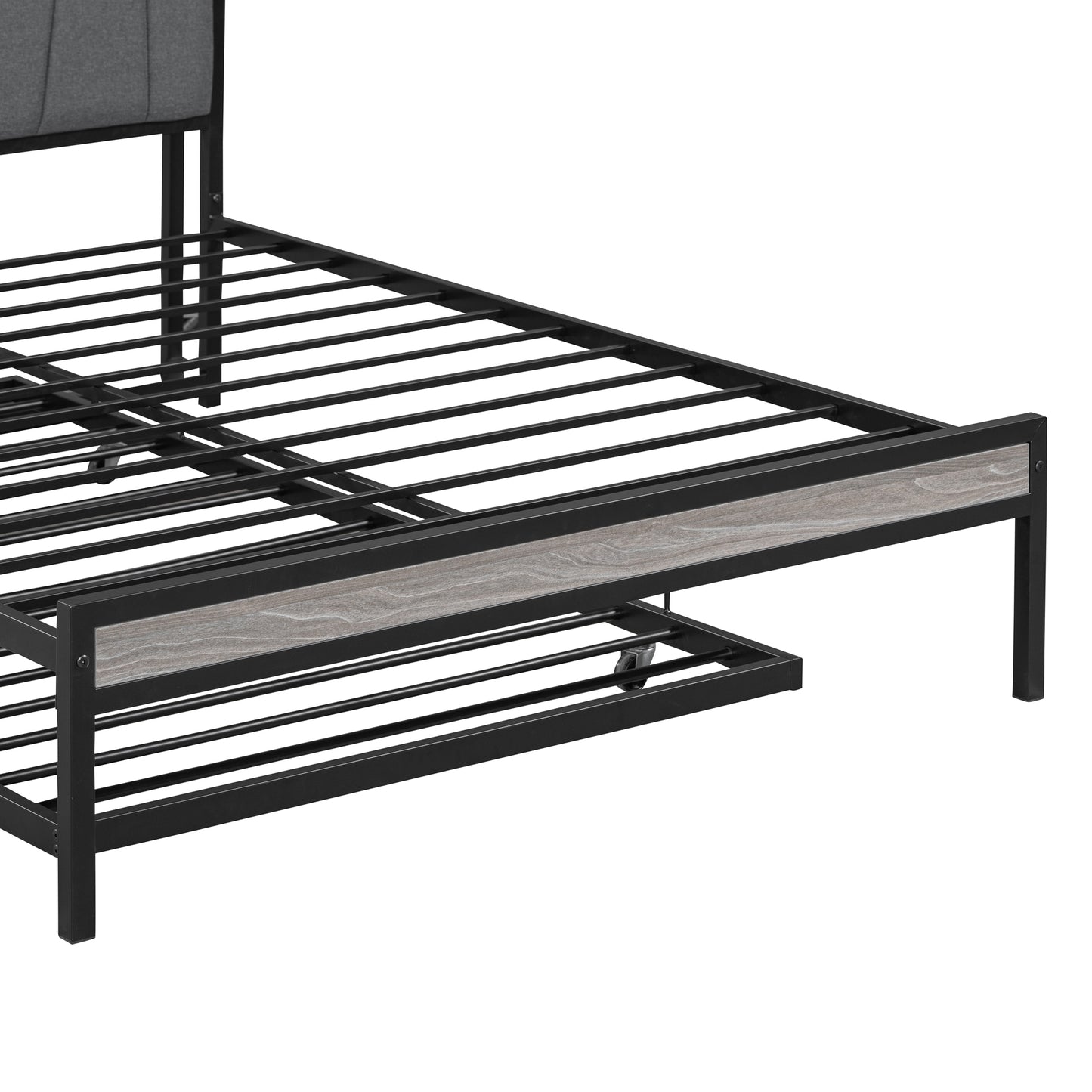 Quest Full Size Metal Platform Bed Frame with Trundle - Black