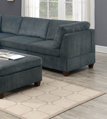 Verma Grey Chenille Modular Sectional 6pc Set 3x Corner Wedge 2x Armless Chairs and 1x Ottoman