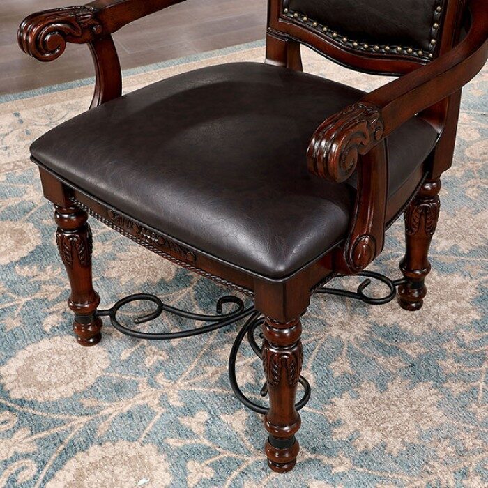 Olson Majestic Traditional Dining Arm Chairs  Set of 2  - Brown Cherry