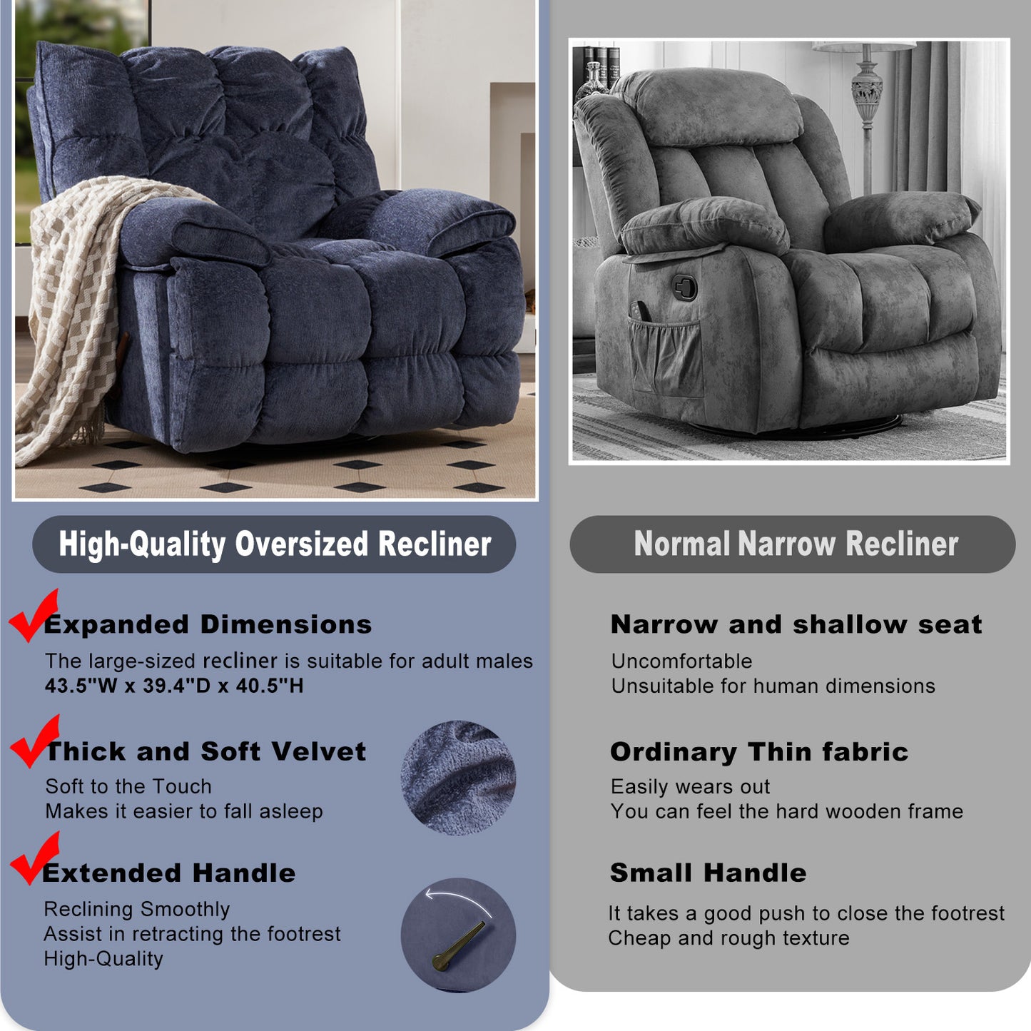 Cloud Swivel Rocker Recliner Chair - Dark Blue