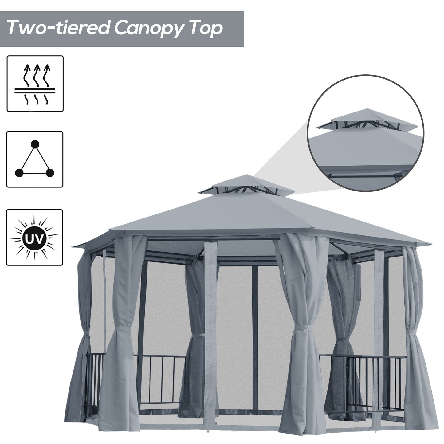 Berton 13 x 13 ft Hexagonal Gazebo Canopy Shelter - Gray