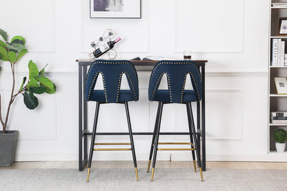 Velvet Upholstered Connor 28" Bar Stool - Blue  Set of 2