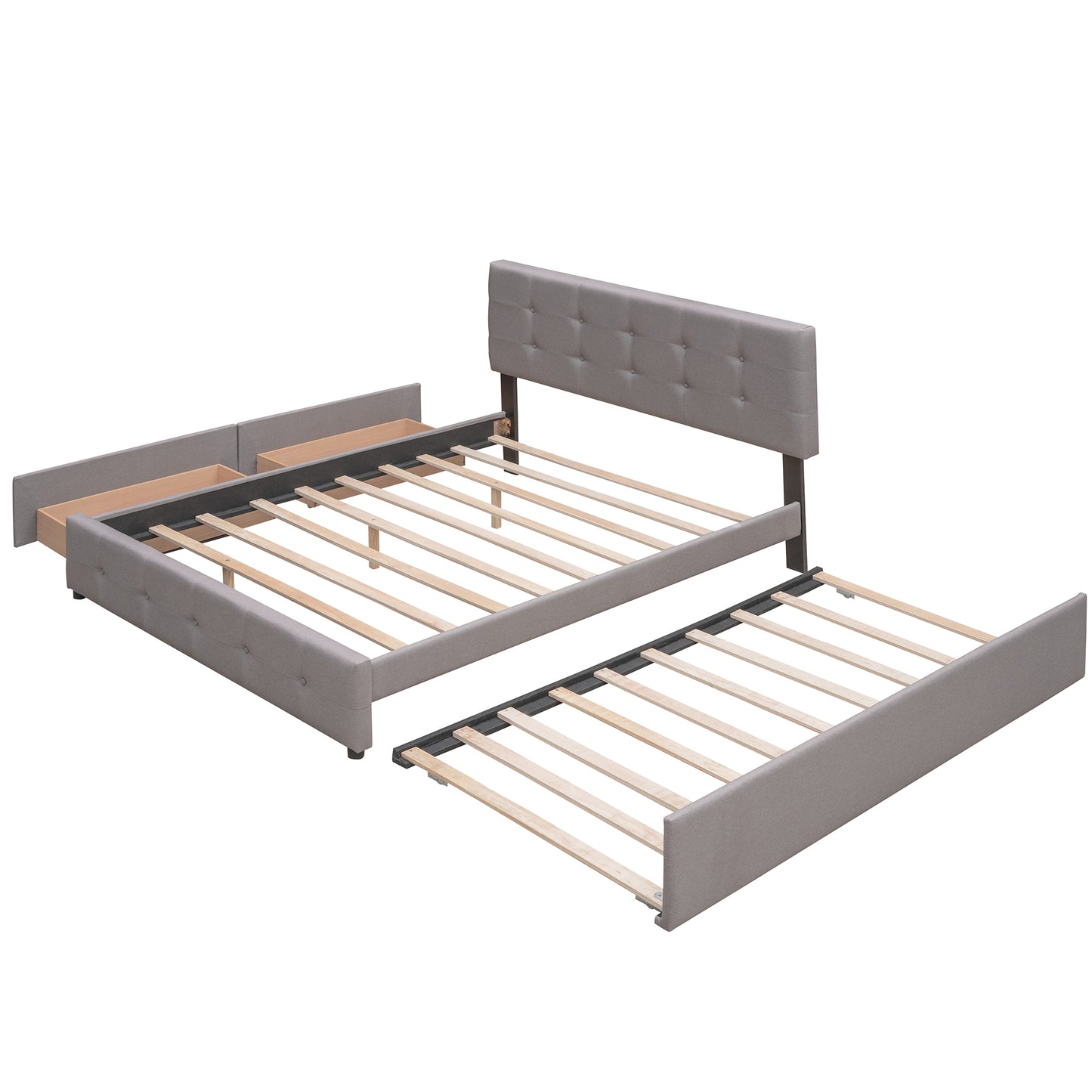 Draco Queen Size Platform Bed with 2 Drawers - Light Gray