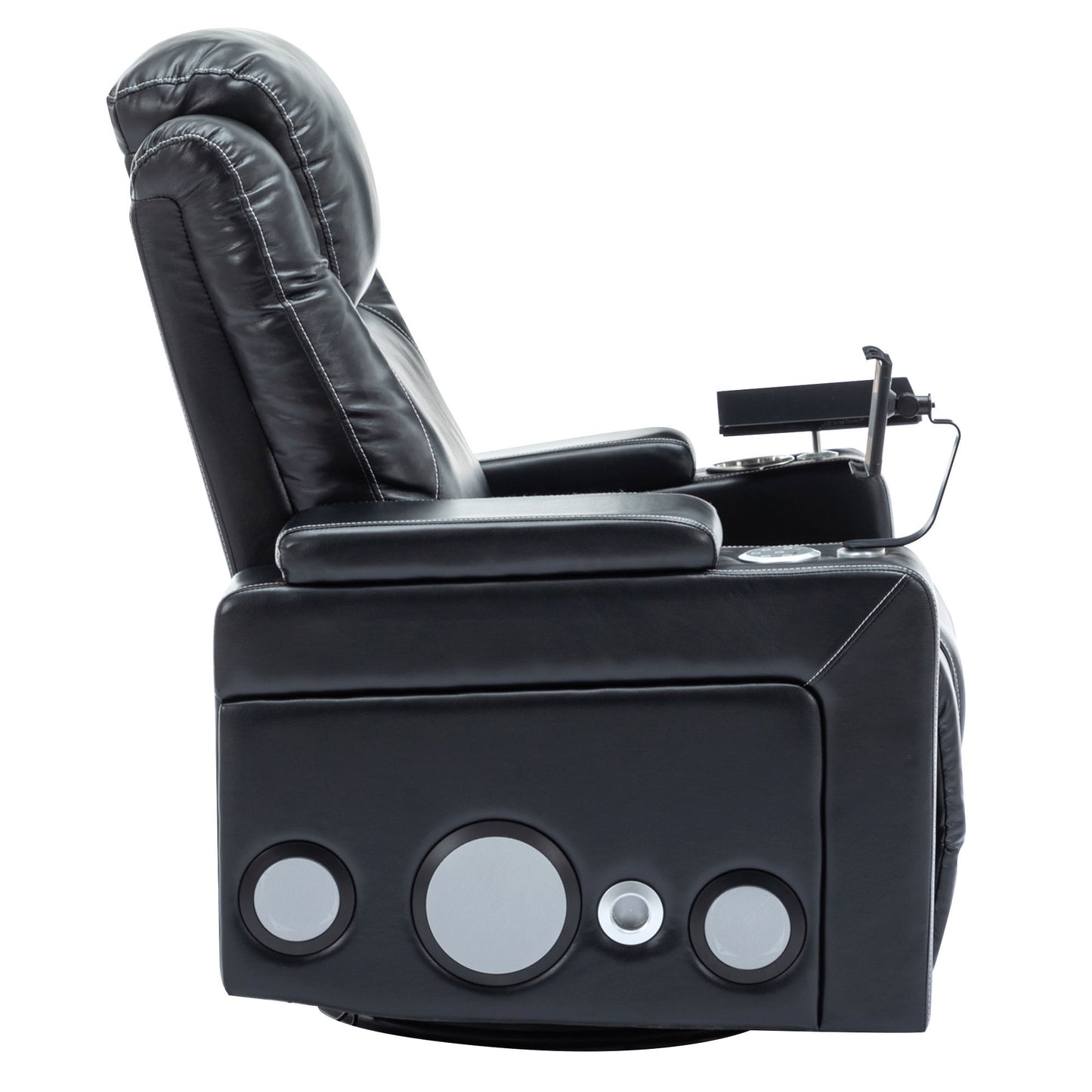 Otto PU Leather Power Recliner r with Surround Sound -Tray Table - Black