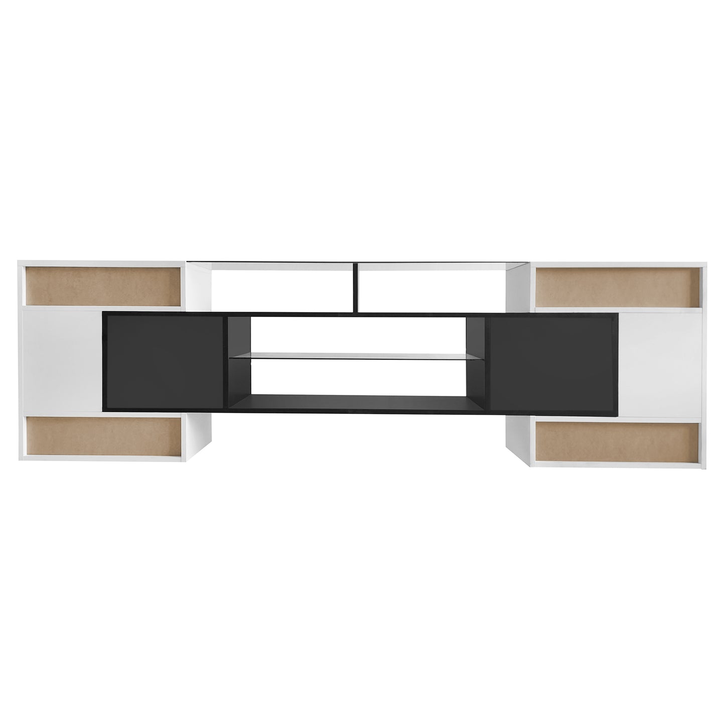 Trax TV Stand with 2 Illuminated Glass Shelves - White+Black