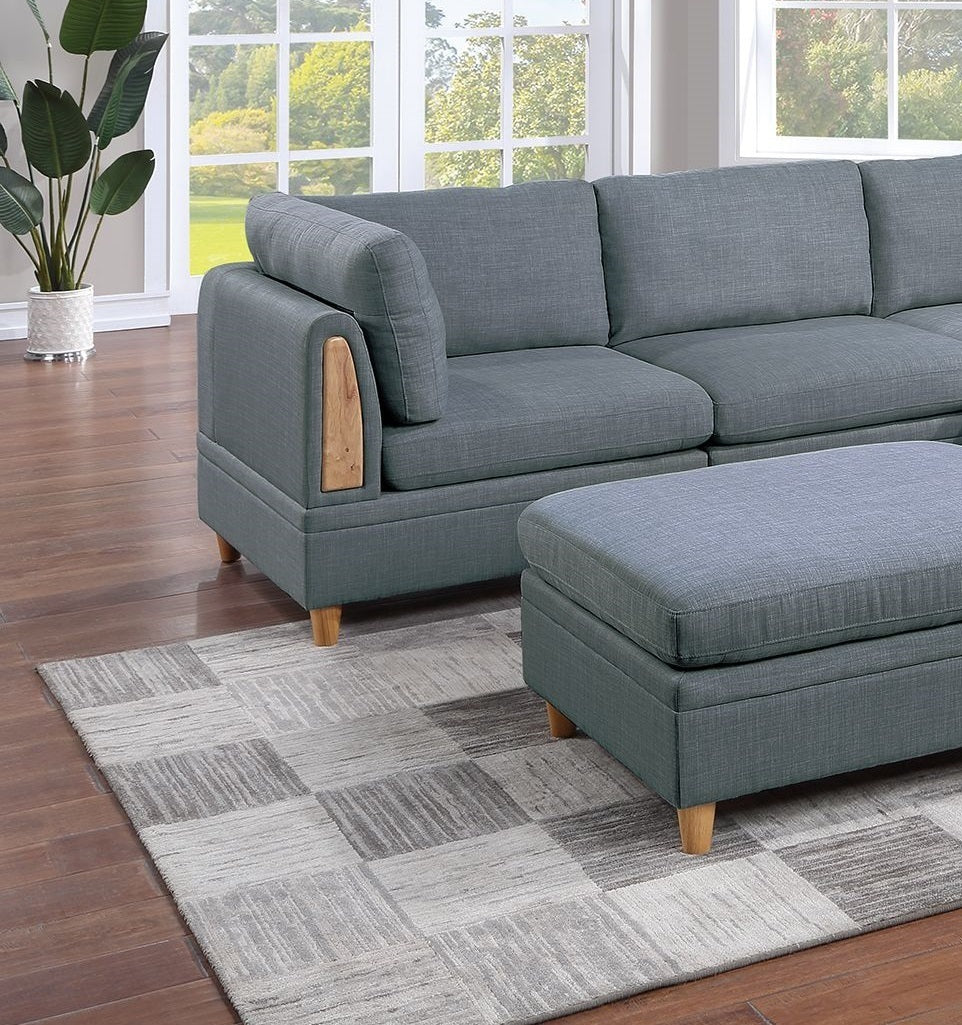 Felix 6pc Modular Sectional Sofa Set 2x Wedges 2x Armless Chair And 2x Ottomans - Steel Gray