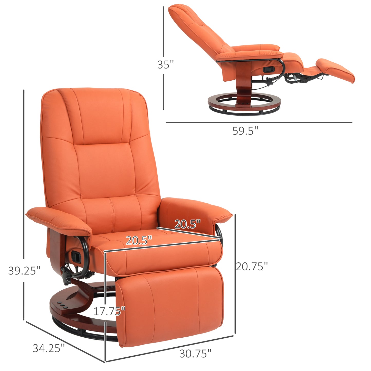 Villa Faux Leather Manual Recline with Footres - Orange