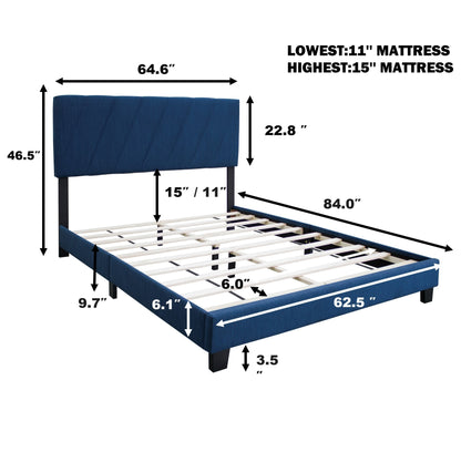 Merson Queen Size Platform Bed with Adjustable Height - Blue