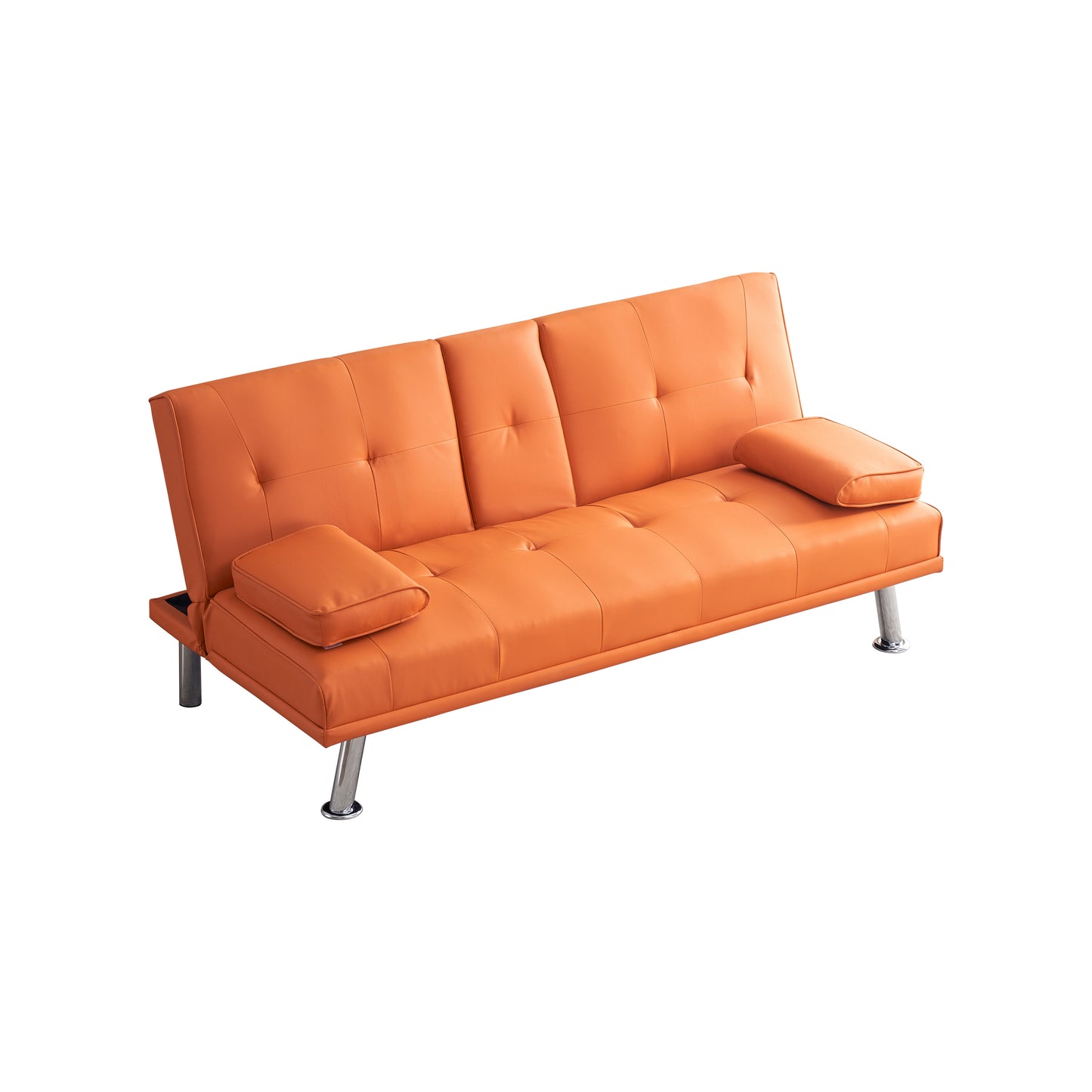 Neza Convertible Faux Leather Sofa Bed  - Orange