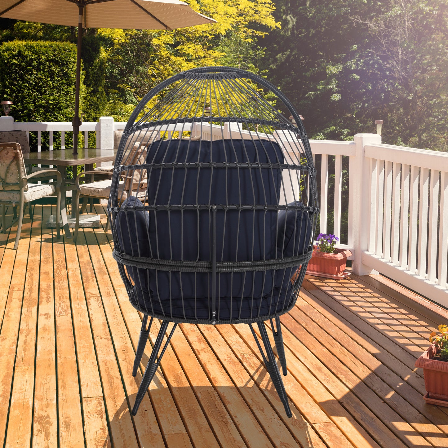 Mora Egg Wicker Outdoor Indoor Basket Chair - Navy