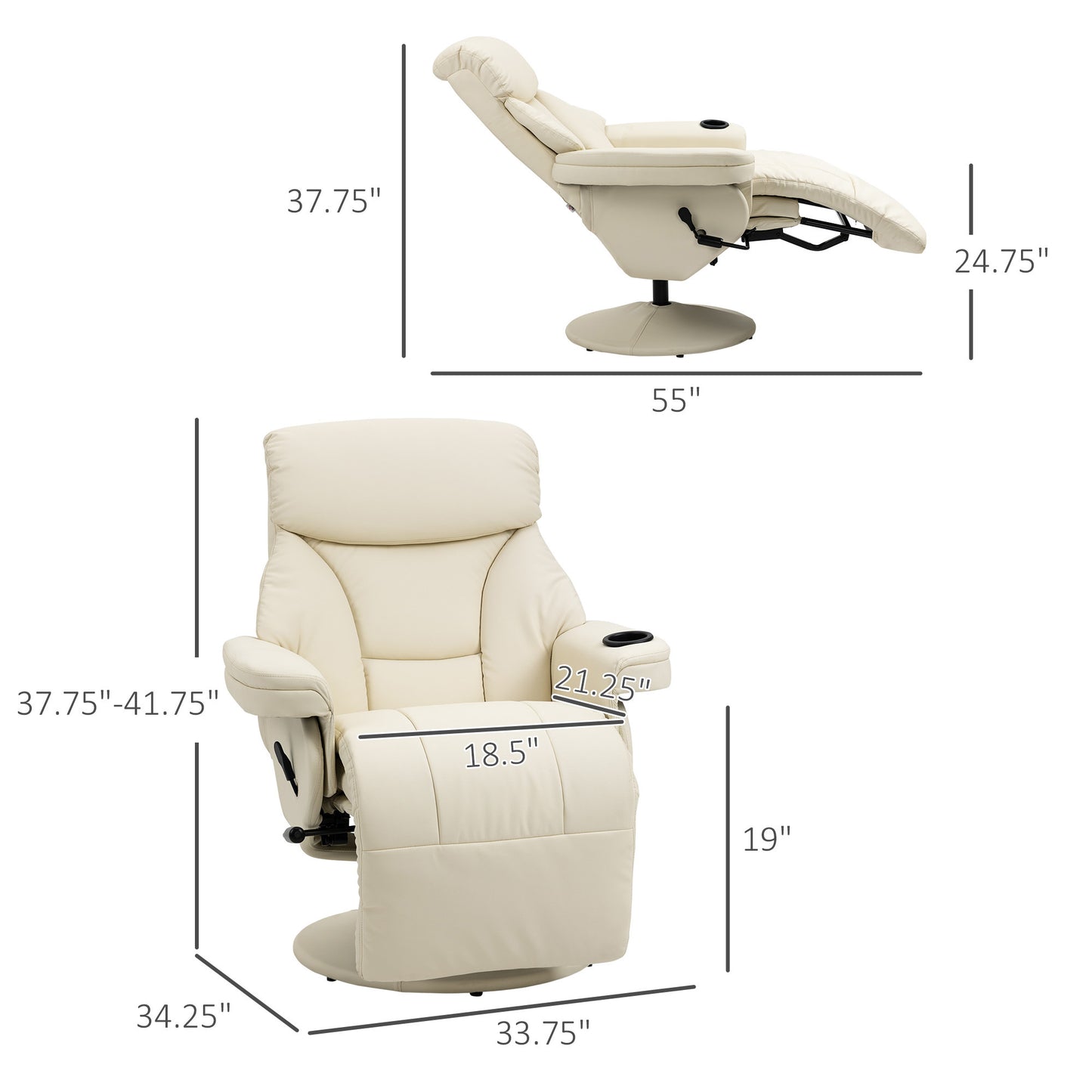 Crawford Swivel Recliner Armchair - Cream