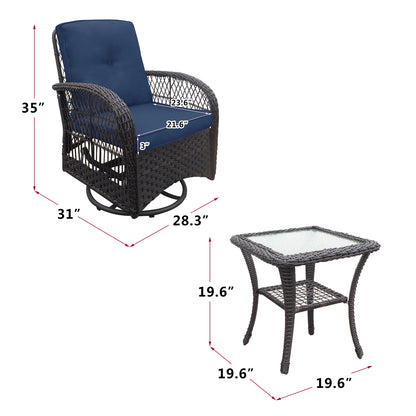 Thomson Outdoor Wicker Rocker Swivel  Patio Bistro Set - Blue