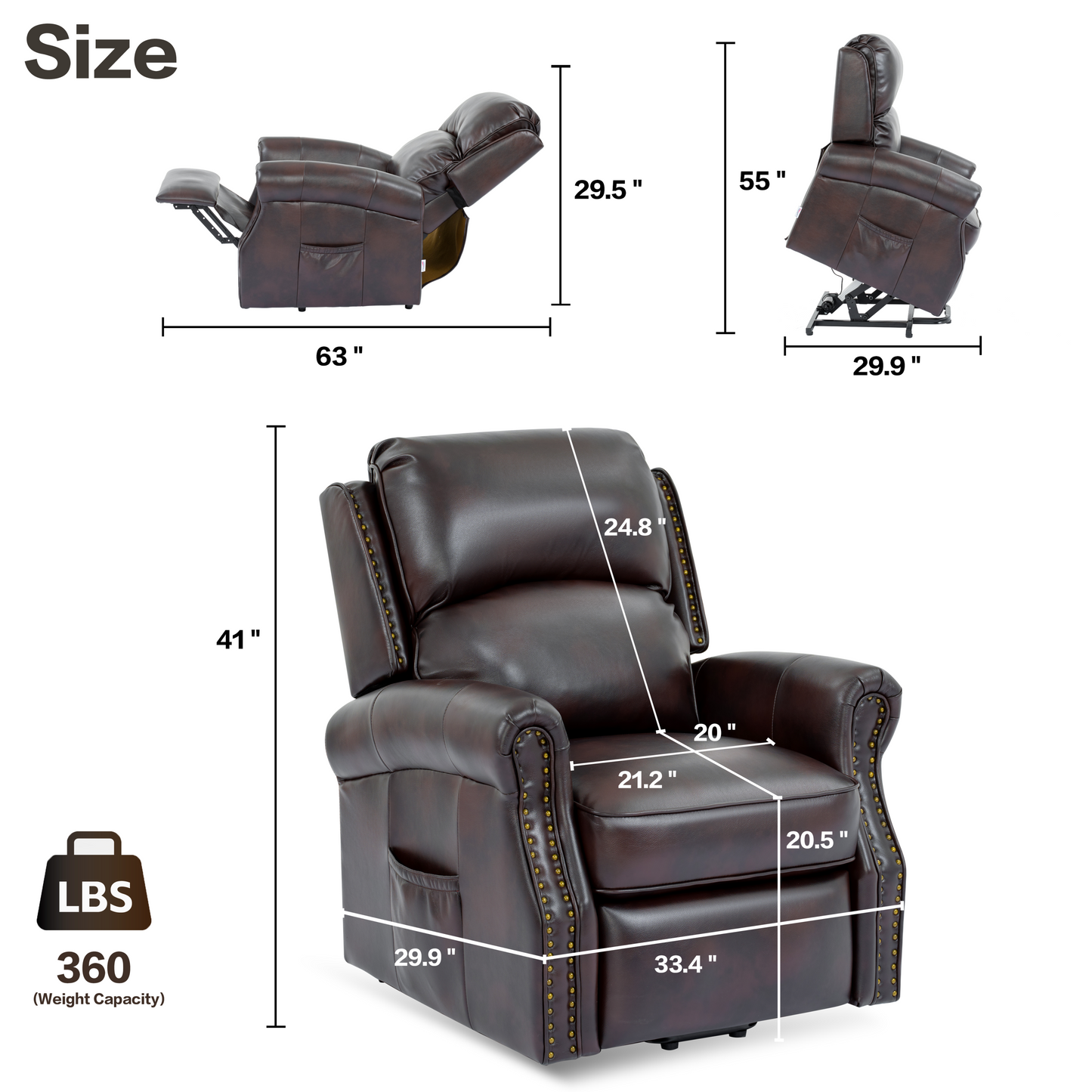 Ramos Power Lift Recliner with Massage - Brown