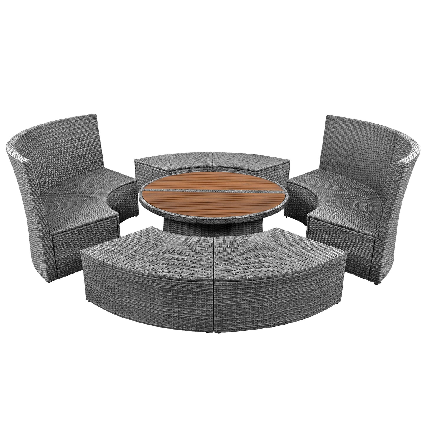 Marvelo 5 Pc Round Rattan Sectional Sofa Set - Beige