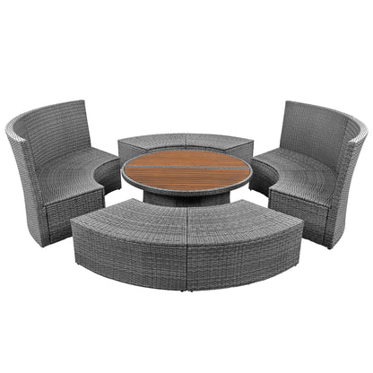 Marvelo 5 Pc Round Rattan Sectional Sofa Set - Beige