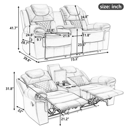 Milo Manual Recliner Loveseat with LED Light Strip - Black