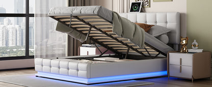 Luxury Dream Queen Bed with Smart Storage and LED Illumination - White