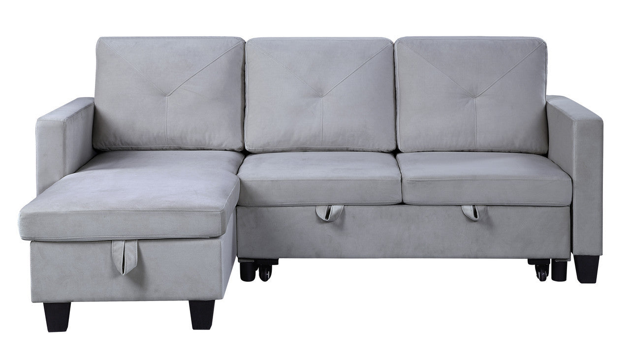 Nova Velvet Reversible Sleeper Sectional Sofa with Storage - Light Gray