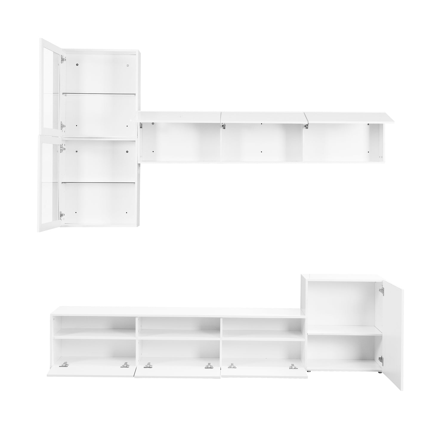 Sata TV Stand with Wall Mounted Floating Storage - White