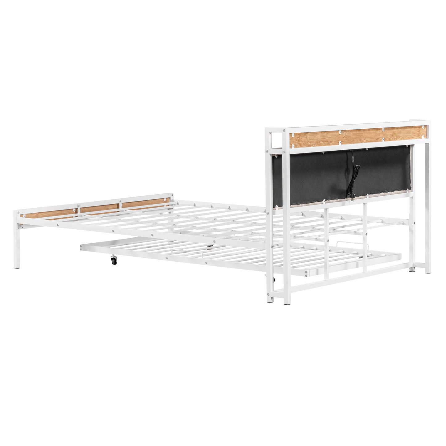 Quest Queen Size Metal Platform Bed Frame with Trundle - White