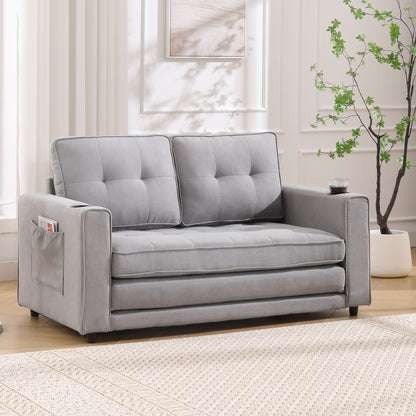 Neo Tufted Loveseat with Pull Out Sleeper - Light Gray