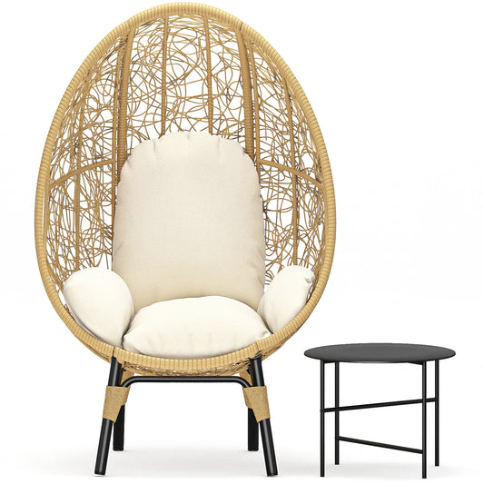 Lorean Patio PE Wicker Egg Chair and Side Table Model 3 - Natural Rattan Beige Cushion