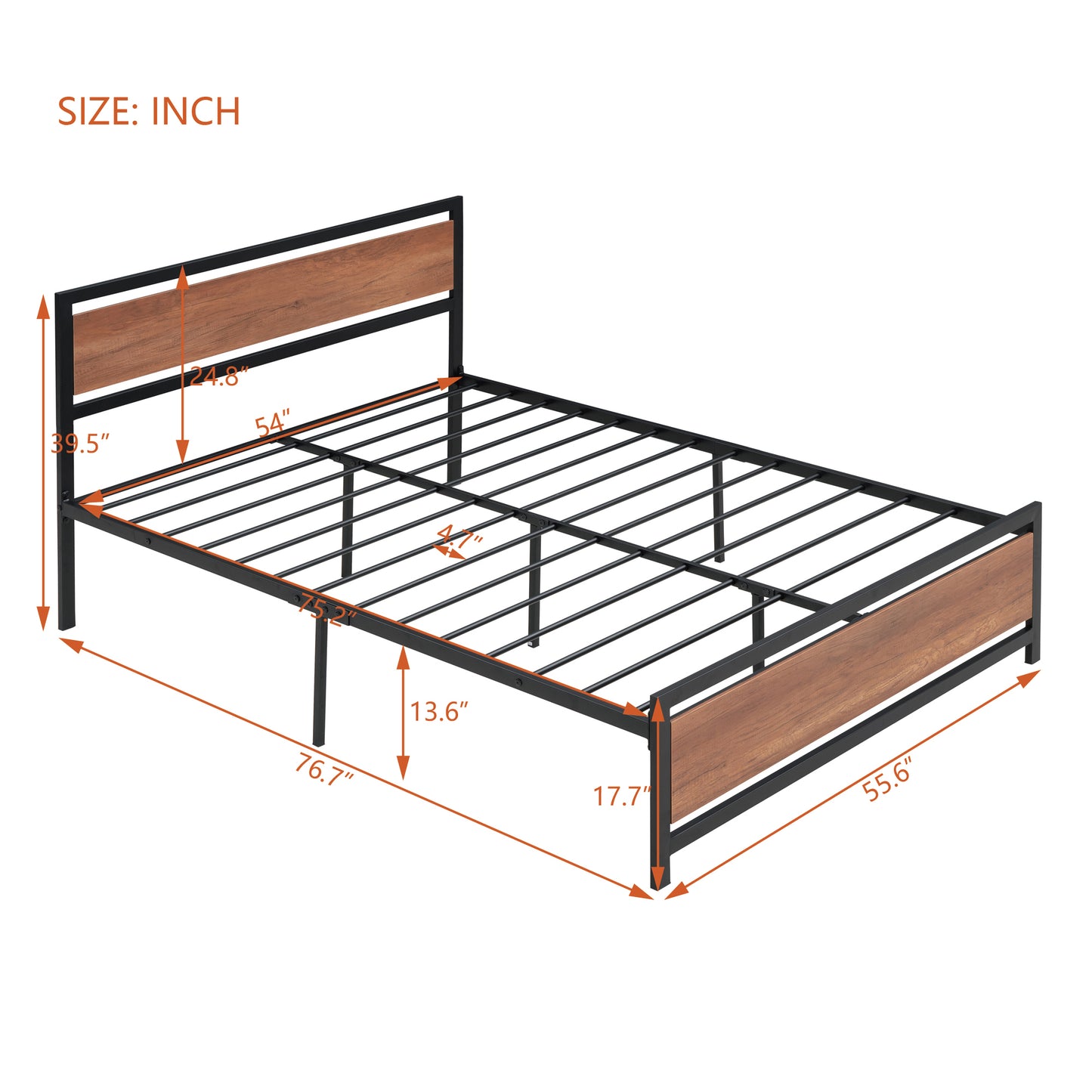 Quasar Full Size Metal and Wood Platform Bed - Black