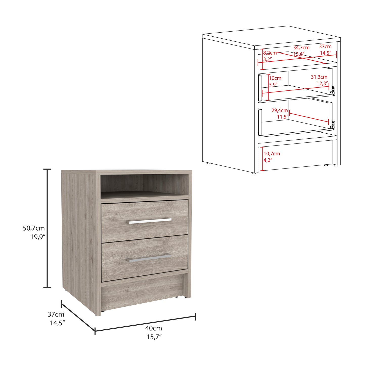 Eter Nightstand Two Drawers - Light Gray