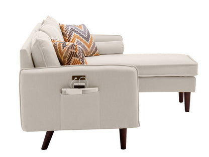 Mia Sectional Sofa Chaise with USB Charger & Pillows - Beige