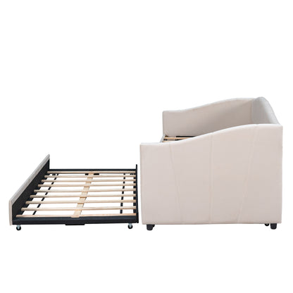 Travis Twin Size Upholstered Daybed with Trundle - Beige