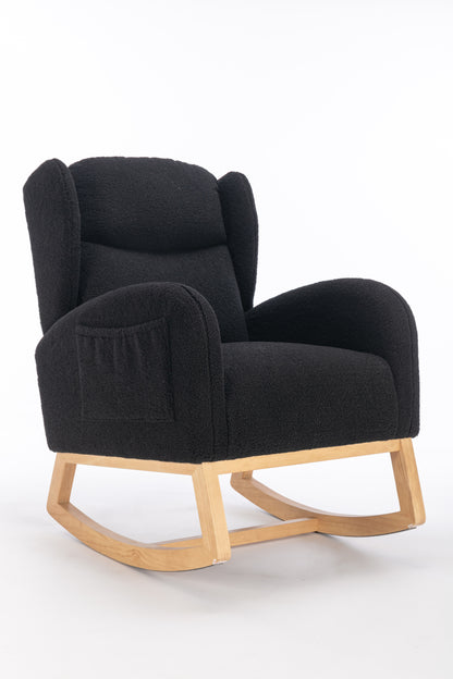 Nadia Teddy Fabric Rocking Chair - Black