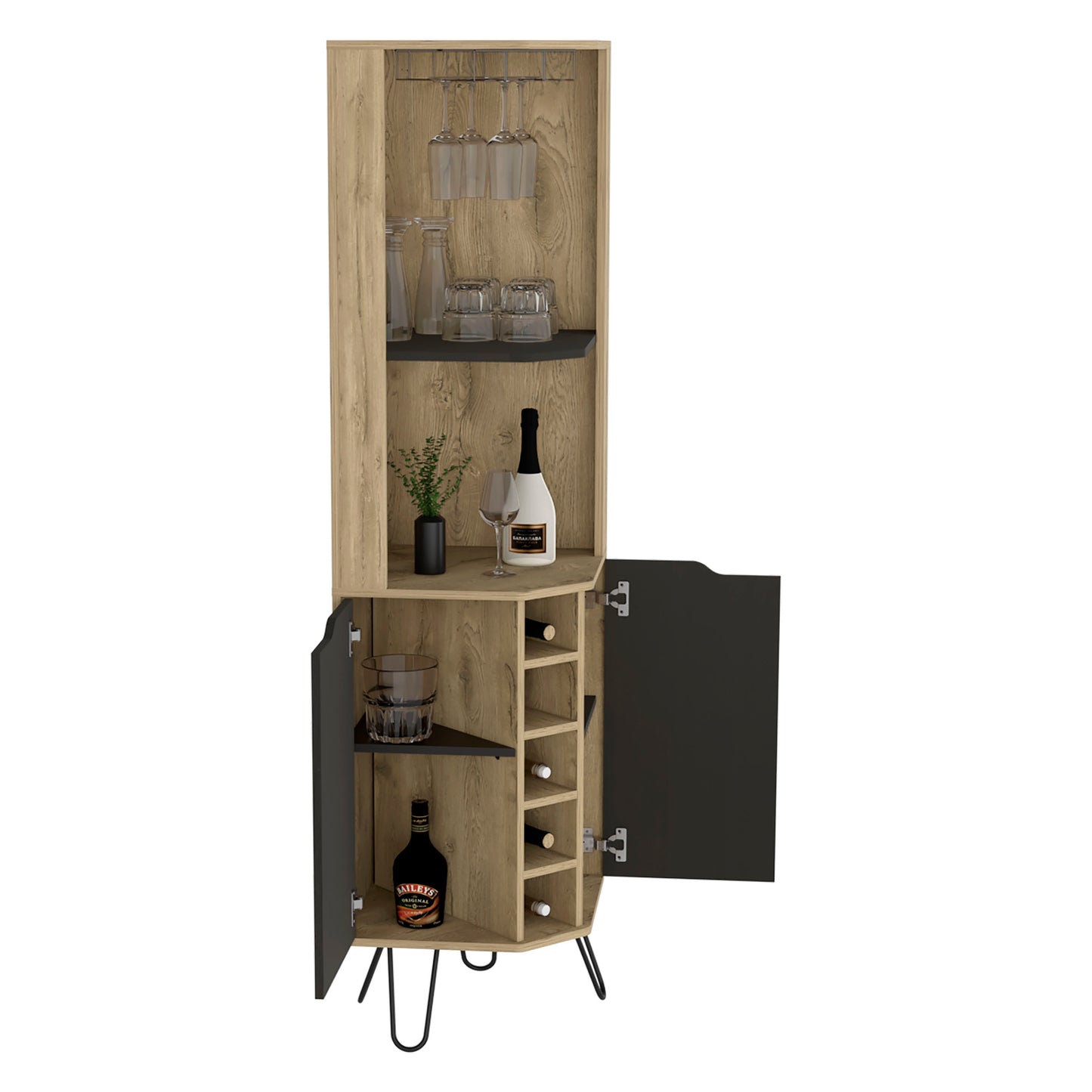 Leverkusen Corner Bar Cabinet - Oak/Black