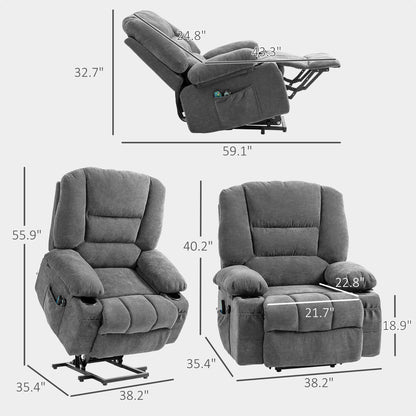 Kenzo Power Lift Recliner Chair Sofa with Vibration Massage and Heat - Gray