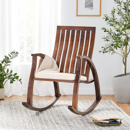 Nelson Acacia Wood Rocking Chair with Cushion - Brown