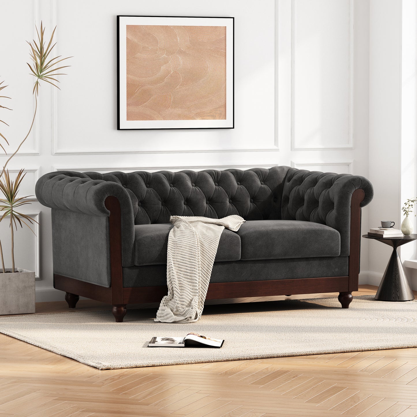 Vivalux Velvet Loveseat Sofa - Dark Gray